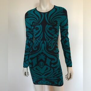 Torn by Ronny Kobo Like New Teal and Black Patterned Mini  Dress